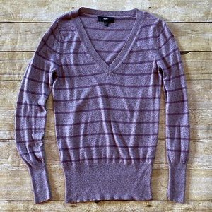 Striped Purple Long Sleeve V-Neck Sweater XS